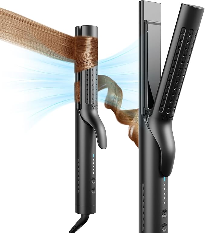 TYMO Airflow 2.0 Curling Iron Flat Iron - Hair Straightener and Curler 2 in 1, 1.25 Inch Curling Wand for Long Short Hair, Dual Voltage for Travel, 54 Million Ionic, Anti-Tangle, 5 Temps, Black
