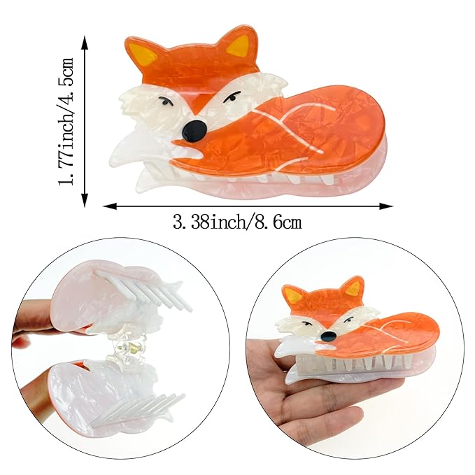 2PCS Orange Fox Hair Claws, Cute Animal Shaped Hair Clips for Women, Charming Fox Themed Hair Accessories for Daily Styling