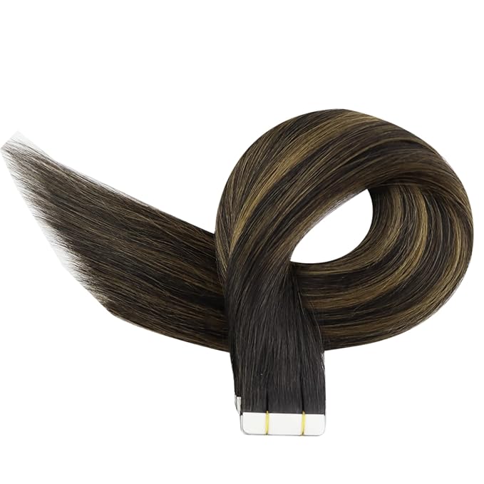 Full Shine Tape in Extensions Balayage Color 1B Off Black Ombre 6 Brown Highlight 1B Black Remy Tape Hair Extensions Real Human Hair 22 Inch 20 PCS 50 Grams Add Length