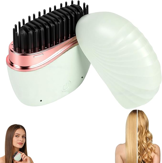 Mini Straightener, New Rechargeable Wireless Portable Hair Straightener Comb, 3-Speed Temperature Control, Rapid Heating & Anti Scald Shell,Idea for Home Travel (Green)