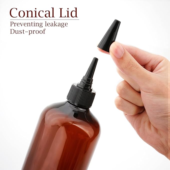 Cosywell Applicator Bottles for Hair - 2 Pack, 16 Ounce Oil Bottles with Cap, PET Plastic, Refillable, Brown