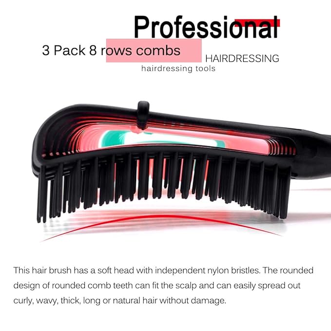 Detangling Brush for Afro America/African Hair Textured 3a to 4c, Knots Detangler Scalp Massage Comb Hair Detangler for Women (2 pcs, Black-Black)