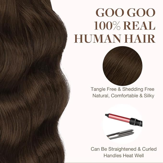 GOO GOO Tape in Hair Extensions Human Hair, 4A Chocolate Brown, 24inch 100g 40pcs, Skin Weft Seamless Invisible, Silky Straight with Thick Ends, Remy Human Hair
