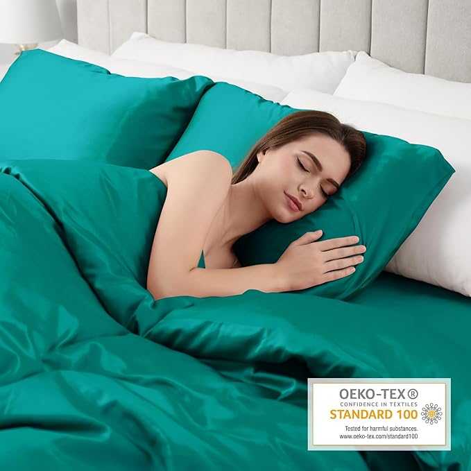 Lirex Satin Pillowcase for Hair and Skin, Super Soft and Cooling Similar to Silk, 2 Pack Standard Size 20"X 26" Pillow Cases with Envelope Closure, Gifts for Women Men, Aquamarine