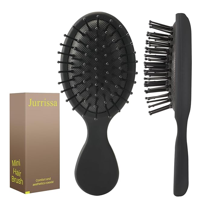 Mini Hair Bursh for Women,girls-Protable Travel Size Hair Brush for Pockets,Purse,backpack-Mini Detangler Brush for All Hair Types,Small Hair Brush for Detangling(1 Pack-Black)