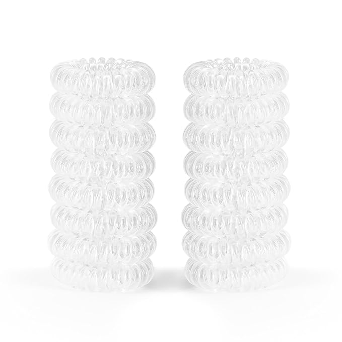 16Pcs Spiral Hair Ties, (Clear White) Hair Elastic Coils for Women and Girls, Waterproof Phone Cord Hair Scrunchies Accessories Bands for Ponytails and Updos