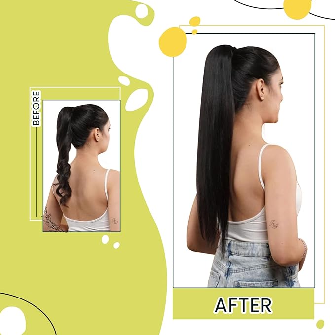 RUNATURE Human Hair Ponytail for Black Women, Real Hair Ponytail Extension, Long Ponytail Hair Extensions with Magic Paste, Wrap Around, Easy to Install, 20 Inch 80g #1 Jet Black