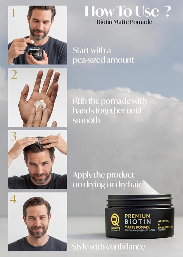 Biotin Matte Cream Texture Paste Clay Pomade, Premium Thickening Cream Medium Hold & Anti Hair Loss and Hair Growth Support for Thinning Hair for Men 85 g / 3 oz