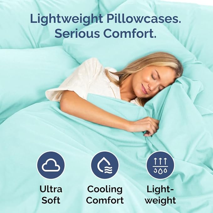 Standard Pillow Cases Set of 10 - Ultra Soft Hotel Quality Pillowcase Covers - Comfy, Cozy & Wrinkle Free - Shrink, Stain & Fade Resistant - Machine Washable Pillow Protectors - 10 Pcs Set - Spa Blue