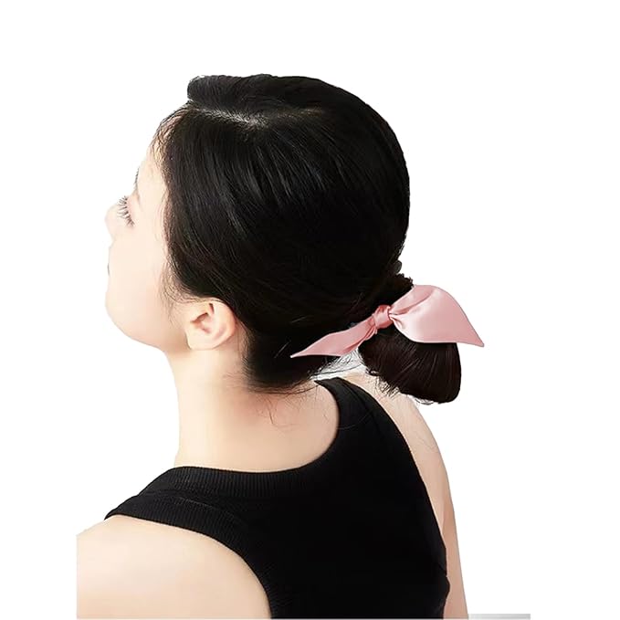 THXSILK Hair Silk Scrunchies with Bow for Women Pure Mulberry Silk Hair Cute Ring Ties Scrunchies for Girls Women's Thick Hair, Charming Pink, 2.8"