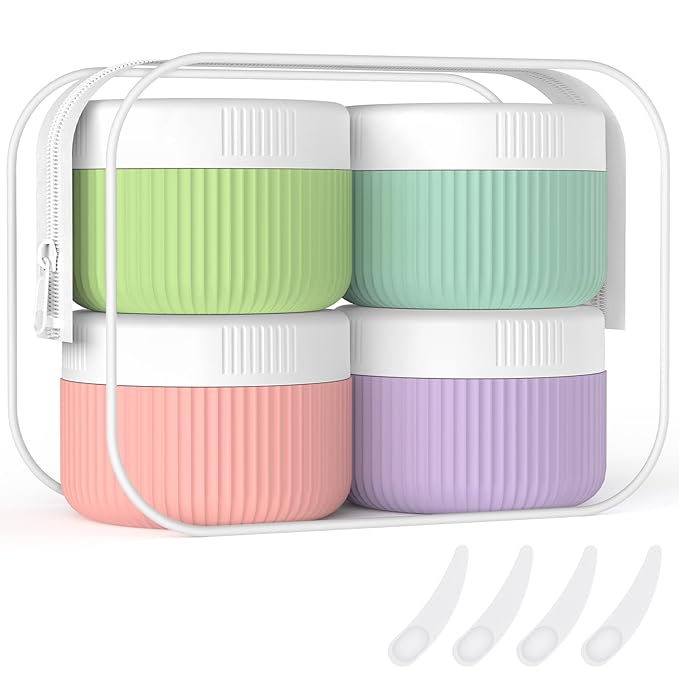 ME.FAN Travel Containers for Toiletries, TSA Approved 1.5 oz Silicone Cream Jars, Leak-proof Journey Containers, Trip Accessories with Lid for Cosmetic Face Hand 4 Pack White Lid - Bright