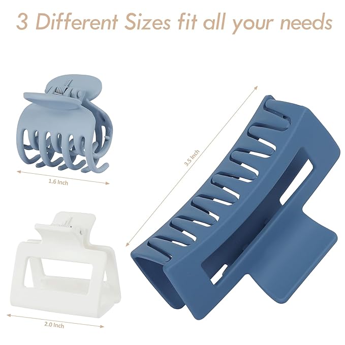 3 Style Blue Hair Claw Clips Set - 9 pcs Medium Rectangle and Square Clips for Thick and Thin Hair Women's Accessories