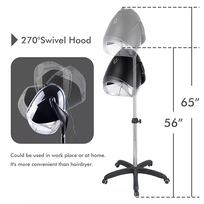 Black,A,Wall Mounted Hair Dryer,Fast Hair Drying Low Noise,Timer 0-60 Min,Steamer Hat Deep Conditioning Heat Steaming Salon Equipment Hooded Machine Used in Hair Processor