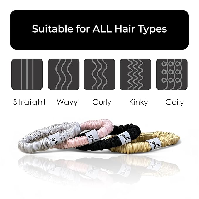 Soft Silk Satin Non Slip Hair Ties 6 Pack - Thin Elastic Ponytail Hair Band | Skinny Slim Srunchie for Thin or Thick Hair | No Crease or Damage Hair Accessories from GK by BEHA Life (6, Everyday)
