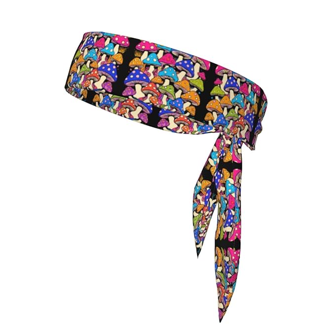 Men's Women Beauty Skinny Sports Sweatband Head Decor for Running Travel Shower, Long Multi Style Neon Mushrooms Pattern Colorful Head Ribbon Headwear