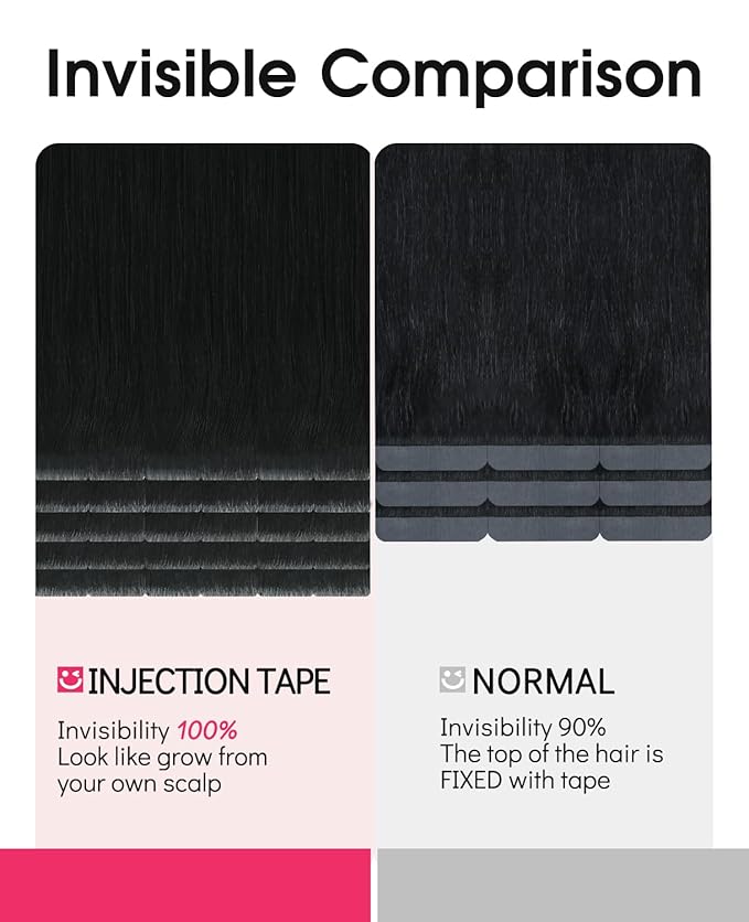 Youngsmile Injection Tape in Hair Extensions Real Human Hair, #1 Jet Black 14 Inch Invisible Edge Tape in Injected Hair Extensions, 20pcs 30g, Straight Remy Virgin Human Hair Tape ins (#1,14'')