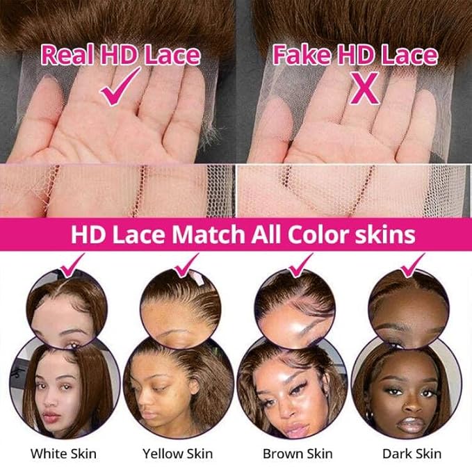 250 Density 13x6 SKINLIKE Real HD Lace Wigs 15A Chocolate Brown Lace Frontal wigs Human Hair Invisible 0.1mm Ultra-thin Frayed Ends Full Cuticle Aligned Virgin Hair Tiny Knots (32 Inch,Chocolate Wig)