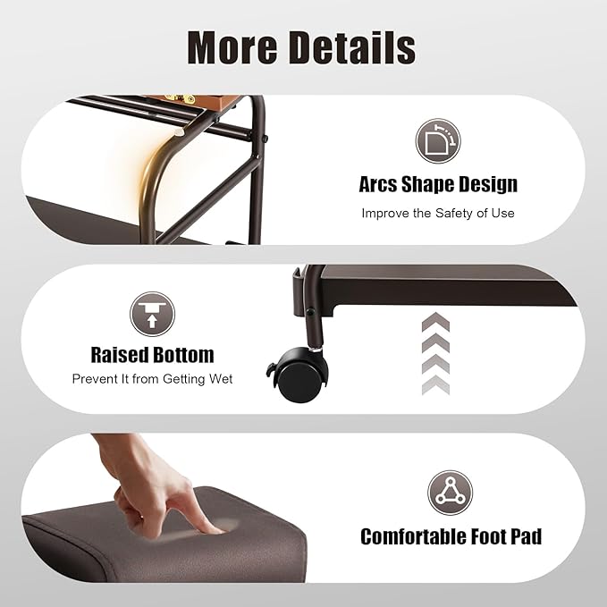 Beauty Salon Nail or Foot Bath Spa, 2Tier Portable Esthetician Trolley Cart Pedicure Manicure Funiture Massage Table Salon Supplies with 4 Wheels for Foot Rest, Hair Salons, Home (Coffee)