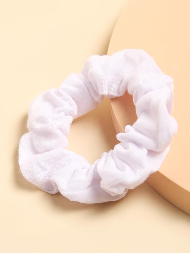 Cotton Hair Scrunchies Single Jersey Solid Color Ponytail Holders Elastic Hair Ties for Women Accessories (Off-white)