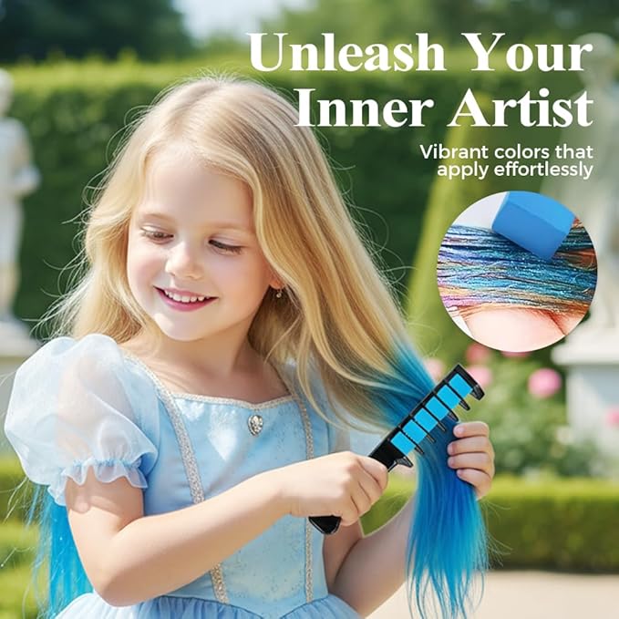 Festive Fun Hair Chalk Combs, 2026 New Chalk Hair Color for Girls, Temporary Wash out Hair Color Kids, Christmas Girl Gifts, Skin Safe Materials (8 colors)