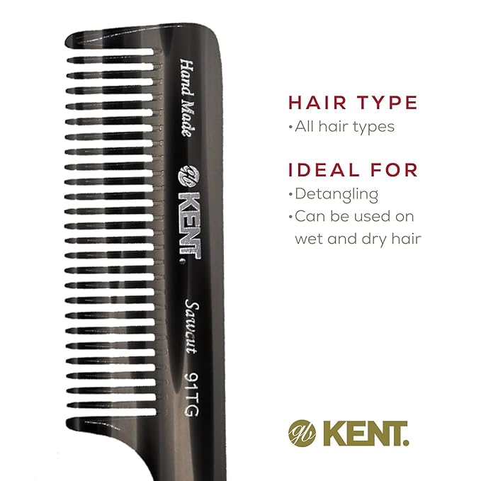Kent 91TG Detangler Combs for Women Wide Tooth Hair Comb for Curly and Wavy Hair - Wet Hair Comb, Large Handle Wide Tooth Shower Comb for Hair for Effective Detangling Kent Comb