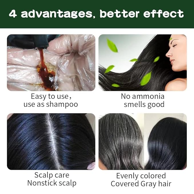 Natural Black Hair Color Shampoo for Gray Coverage, 3 in 1 Herbal Hair Shampoo for Women and Men, 500ML