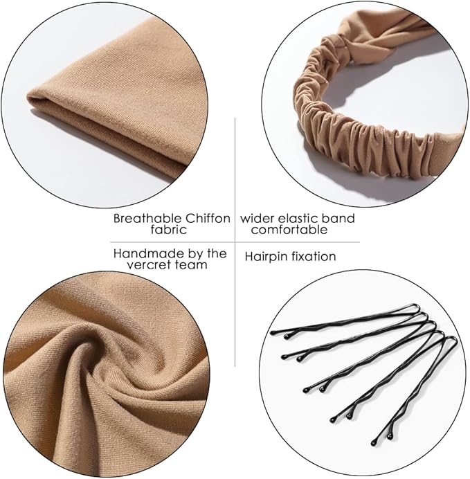 6 Pack Hair Scarf Headband for Women Elastic Bandana Head Scarf Large Boho Triangle Kerchief with Clips Non Slip Scarves