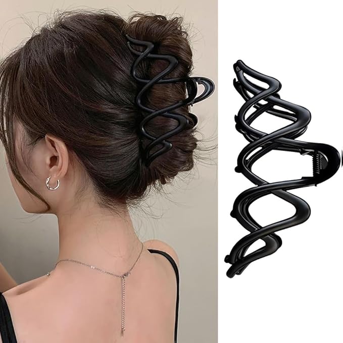 1 PCS Metal Large Claw Clips for Thick Heavy Hair, Strong Hold Big Non-Slip Hair Catch Barrette Black Wave Exquisite Design Jaw Clamp for Long Hair, Fashion Styling Hair Accessories for Women Girls