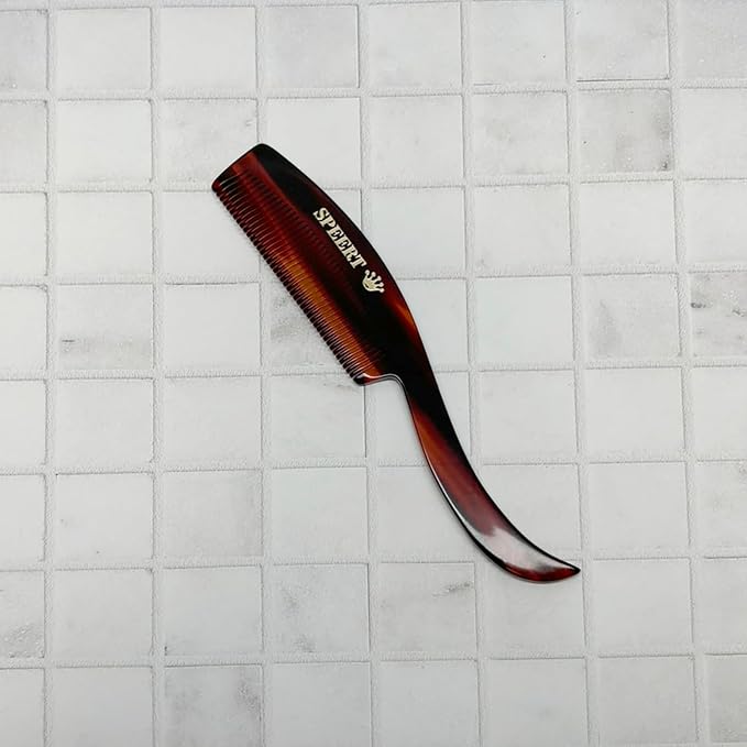 Handmade Wide Tooth Mustache Beard Comb - Swiss Craftsmanship, Tortoise Havana Acetate, Thick Coarse Hair, Pocket Sized, Facial Hair Grooming, Beard Straightener, Growth Care, Styling, Wet Comb
