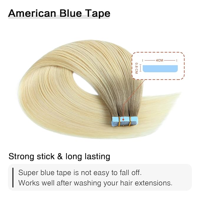 SUYYA Tape in Hair Extensions Human Hair Balayage Ash Blonde to Medium Blonde and Platinum Blonde 40g/pack 20pcs Straight Seamless Skin Weft Tape in Real Human Hair Extensions(16inch #P22/60/T18)