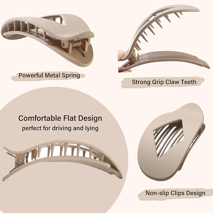 5 PCS Flat Hair Clips, No Crease Flat Claw Clips for Women, Large Strong Hold Barrettes for Thick Thin Hair, French Duckbill Styling Accessories(Neutral Matte)