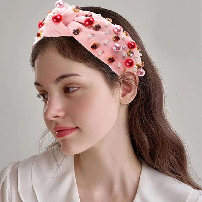 Pearl Headbands for Women,Non-slip Hair Accessories Wide Hair Band with Pearl Accessories Rhinestone for Valentine's Day Gift,Birthday,Party