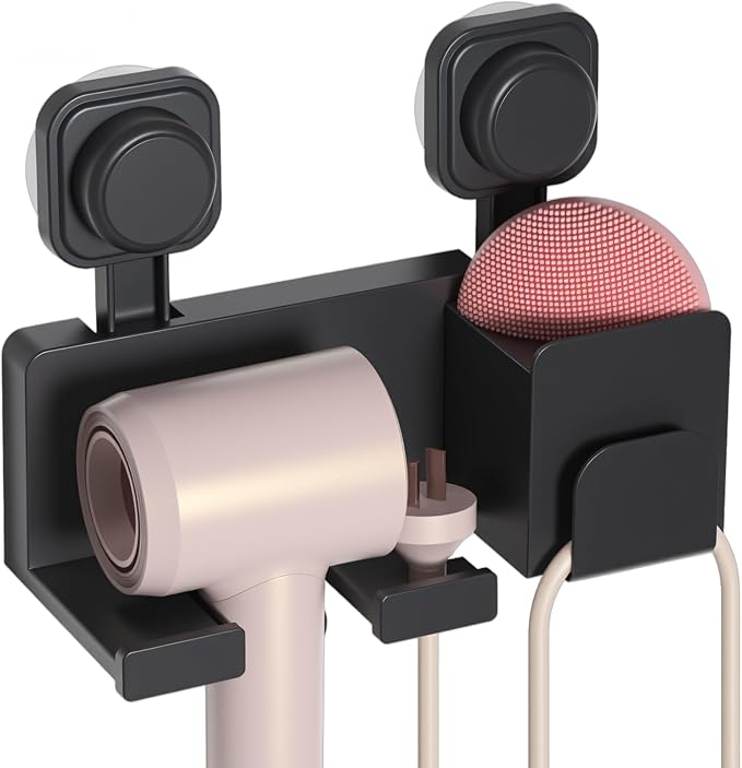 Hair Dryer Holder Wall Mounted - ABS Plastic Blow Dryer Holder Hair Tool Organizer with Wire/Plug Management, Self-Adhesive Design for Bathroom Cabinet Salon Home (Deluxe)