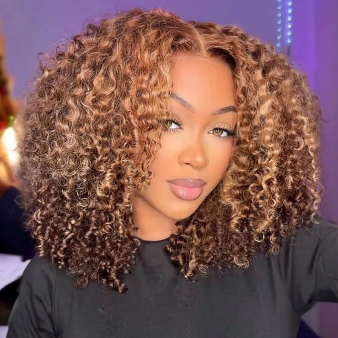 Deep Wave Lace Front Wigs Human Hair 13x4 Honey Blonde Deep Curly Human Hair wig 220% Density Ombre Deep Wave 4/27 Highlight Lace Front Wigs Wet And Wavy Water Wave Wig for Women 18 Inch