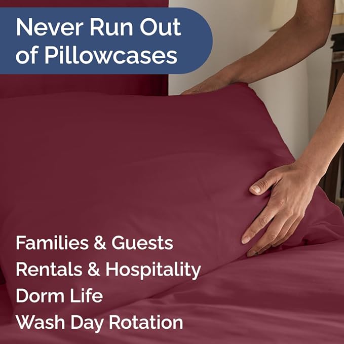 King Pillow Cases Set of 6 - Ultra Soft Hotel Quality Pillowcase Covers - Comfy & Wrinkle Free - Shrink, Stain & Fade Resistant - Easy-Care, Machine Washable Pillow Protectors - 6 Piece Set - Burgundy