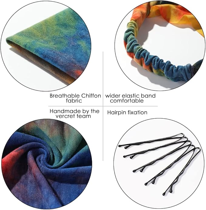 6 Pack Hair Scarf Headband for Women Elastic Bandana Head Scarf Large Boho Triangle Kerchief with Clips Non Slip Scarves