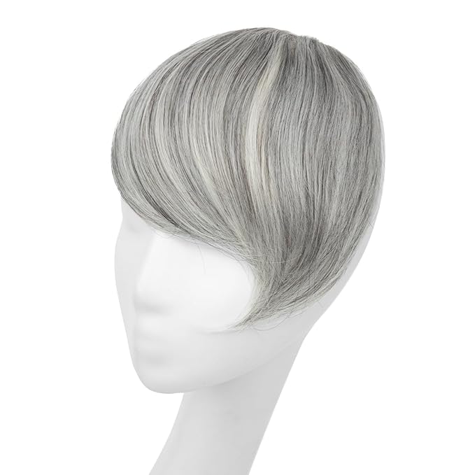 SARLA Clip in Side Bangs Extension Straight Synthetic Fake Bangs One Piece for Women Grey Multi