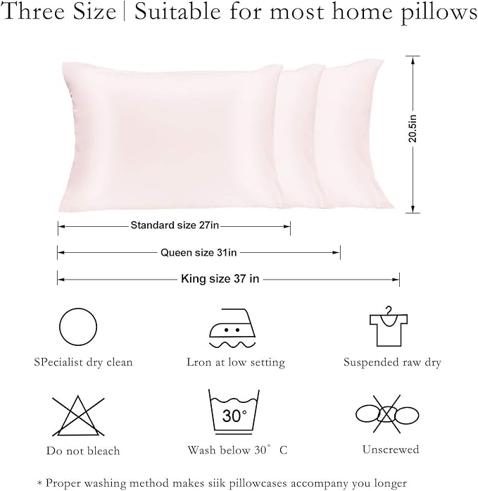 Silk Pillowcase for Hair and Skin 2 Pack 100% Mulberry Silk Bed Pillowcase Hypoallergenic Soft Breathable Both Sides Silk Pillow Case with Hidden Zipper, Pillow Cases (King, Light Pink)