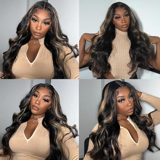 KLAIYI Bye Bye Knots Wear and Go Glueless Wig Highlight Blonde Body Wave 7x5 Pre Cut Lace Front Wig Human Hair Pre Plucked Bleached Ombre Hair with Dark Roots Chocolate Brown 30S Ready to Wear 24Inch