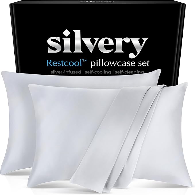 Silvery Restcool™ Silver Infused Cooling Pillowcase Set - 2 Pack Self-Cooling Pillowcases with Silvery Technology™ for Hot Sleepers & Night Sweats (Gray, Queen (U.S. Standard))