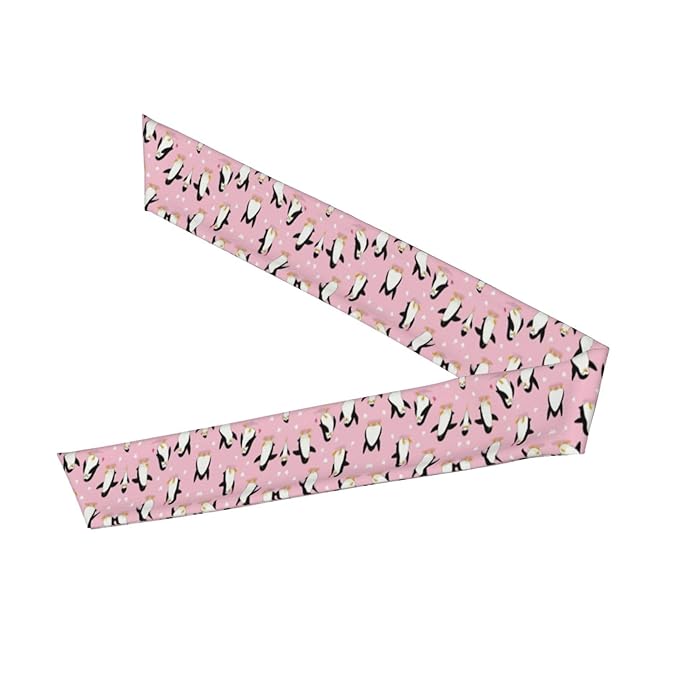 Boys Girls Sports Sweat Band, Boho Style Elastic Head Ribbon for Running Fitness Spa, Beauty Skinny Cute Cartoon Penguin And Heart Pink Headwear Hand Decor