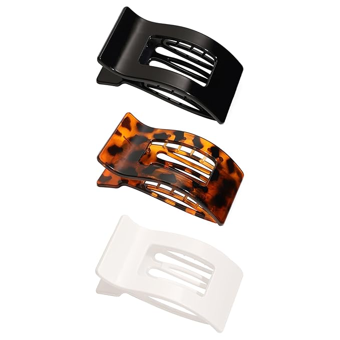 3-Pack Large Flat Hair Clips for Women, Lay Flat Claw Clips for Thick Thin Hair, Strong Hold Non-Slip Duckbill Hair Claws for Everyday, Updos, and Special Occasions (B-Mix Colors)