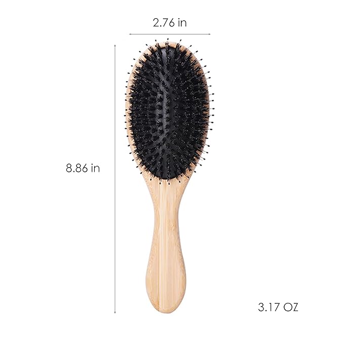 Lindale Boar Bristle Hair Brush for Women Men, Natural Bamboo Detangler Paddle Hairbrush for Hair Growth Beard Massaging Scalp, Reduces Static for Curly Hair with Ergonomic Handle
