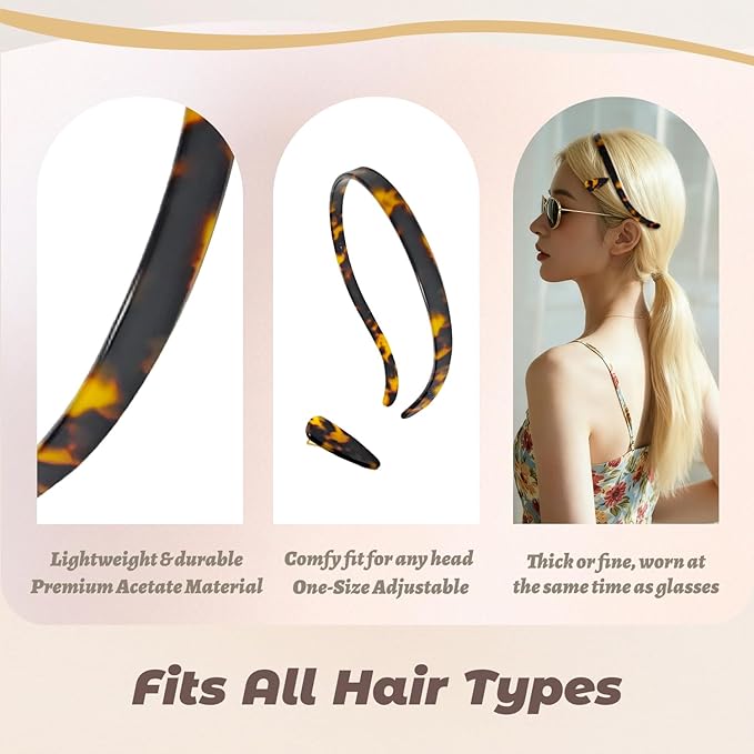 Hair Bands Eyewear-Friendly Design, Hairbands for Women - Non-Slip Thin Headbands with Teeth, No Pressure & No Headache Sunglasses Headband (Tortoiseshell)