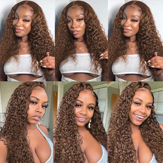 Chocolate Brown Bundles Human Hair Color 4 Water Wave Bundle Brazilian Virgin Remy Hair 3 Bundles 20 22 24 Inch Niegmeag Double Weft Dark Brown Wet and Wavy Bundle Hair Weave 300g