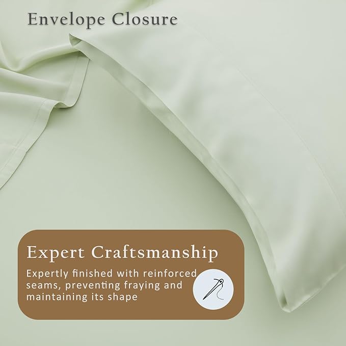 TOSMO Luxury Pillow Case Set of 2 - Cooling Viscose Derived from Bamboo, Oeko-TEX, Breathabl Silky Soft Pillow Cases with Envelope Closure (Standard, Light Green)