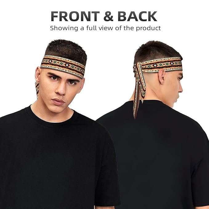 Men Women Cool Sports Sweatband Head Accessories for Yoga Fitness Spa, Elastic Multifunction Abstract Geometric Ethnic Tribal Style Hair Band Headdress