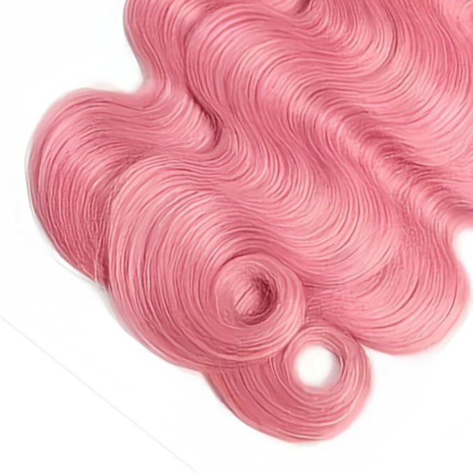 30 32 34 Inch Pink Body Wave Bundles Human Hair Light Pink Bundles 8A Peruvian Virgin Remy Hair Extensions Double Weft Real Pure Pink Hair Weave