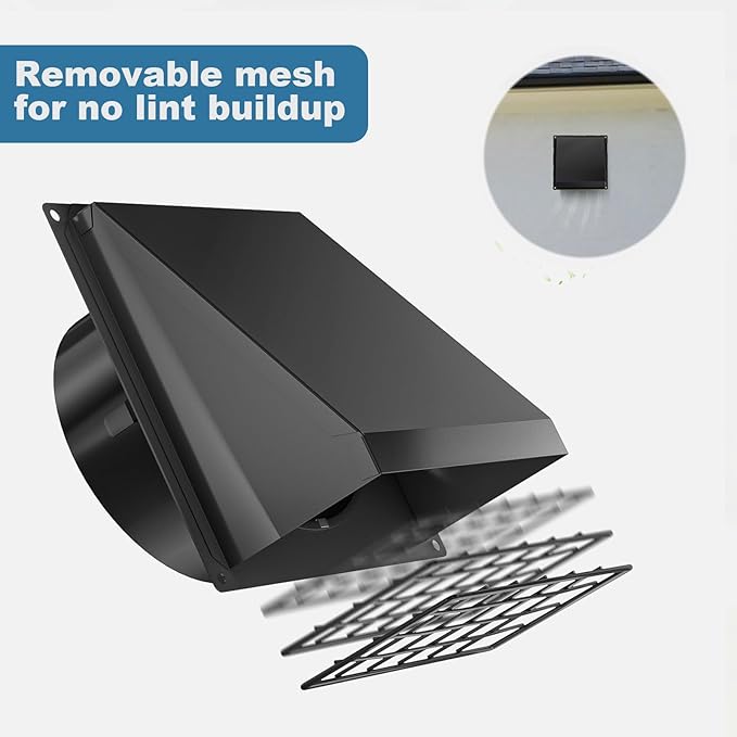 Hon&Guan 5 Inch Dryer Wall Vent with Removable Mesh, Wall Mount Extractor Vent with Rubber Cushioned Non-Return Flap, Metal Vent Covers for Home Wall/Air Condition/Range Hoods/Kitchen
