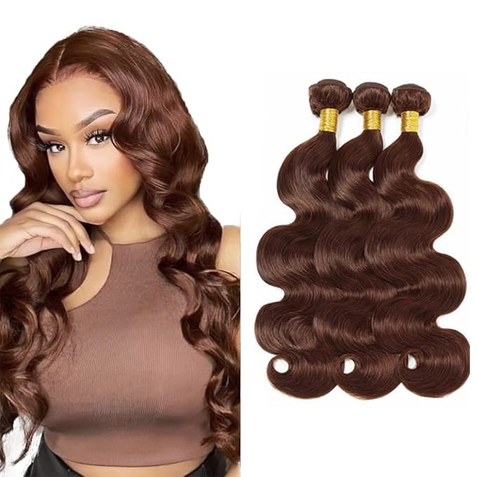 Color 4 Body Wave Bundles Human Hair Brown Bundles Niegmeag Brazilian Virgin Soft and Silky Remy Hair Extensions 20 22 24 Inch Double Weft Chocolate Brown Body Wave Bundle 300g